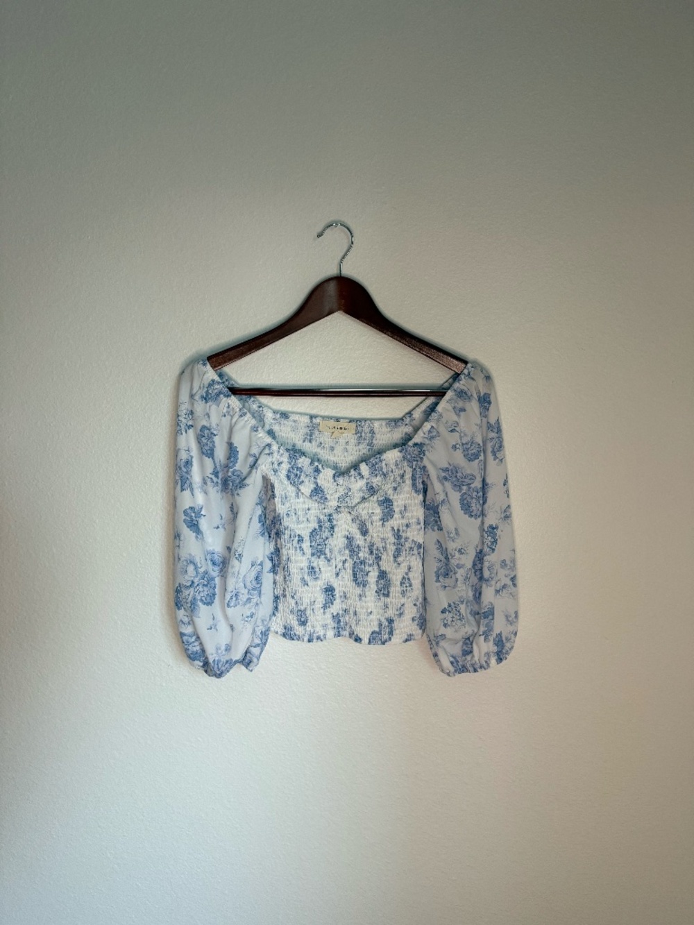 Pie In The Sky White & Blue Floral Cropped Milkmaid Top